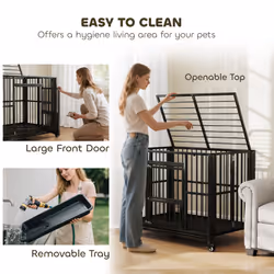 PawHut 43" Foldable Heavy Duty Dog Crate w/ Locks, Removable Tray, Wheels - Additional view 5