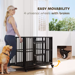 PawHut 43" Foldable Heavy Duty Dog Crate w/ Locks, Removable Tray, Wheels - Additional view 6
