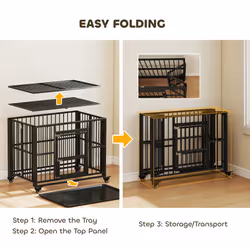 PawHut 43" Foldable Heavy Duty Dog Crate w/ Locks, Removable Tray, Wheels - Additional view 7