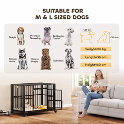 PawHut 43" Foldable Heavy Duty Dog Crate w/ Locks, Removable Tray, Wheels - Additional view 8