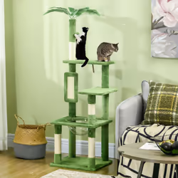 PawHut 142cm Cat Tree Tower w/ Scratching Post, Hammock, Ball, Platforms, Green