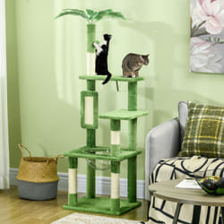 PawHut 142cm Cat Tree Tower w/ Scratching Post, Hammock, Ball, Platforms, Green