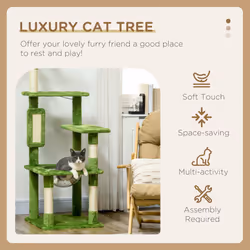PawHut 142cm Cat Tree Tower w/ Scratching Post, Hammock, Ball, Platforms, Green