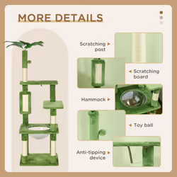PawHut 142cm Cat Tree Tower w/ Scratching Post, Hammock, Ball, Platforms, Green - Additional view 4