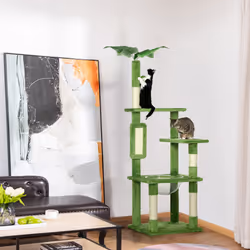 PawHut 142cm Cat Tree Tower w/ Scratching Post, Hammock, Ball, Platforms, Green - Additional view 7