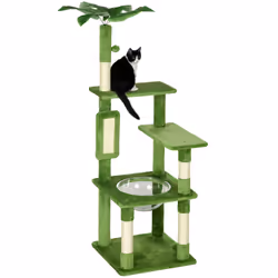 PawHut 142cm Cat Tree Tower w/ Scratching Post, Hammock, Ball, Platforms, Green - Additional view 8