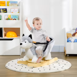 HOMCOM Husky-Shaped Baby Rocking Horse with Seatbelt, for Ages 18-36 Months