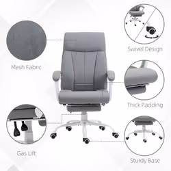 Vinsetto Fabric Office Chair for Home with Arm, Foot Rest, Wheels, Grey
