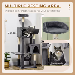 PawHut 177cm Cat Tree for Indoor Cats, Modern Cat Tower with Hammock - Dark Grey