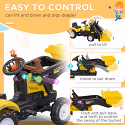 HOMCOM Pedal Go Kart Ride On Excavator W/ Front Loader Digger, Four Wheels Child