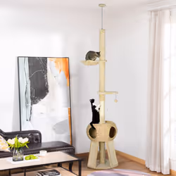 PawHut 255cm Cat Tree Tower w/ Scratching Post, Cat House, Ball, Platform, Beige