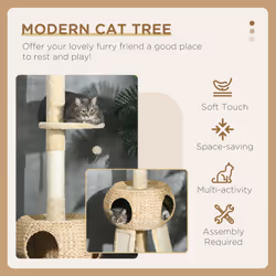 PawHut 255cm Cat Tree Tower w/ Scratching Post, Cat House, Ball, Platform, Beige