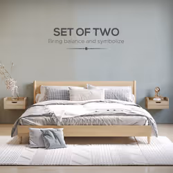 HOMCOM Floating Nightstand Set of 2, Nightstand with Drawer, Natural