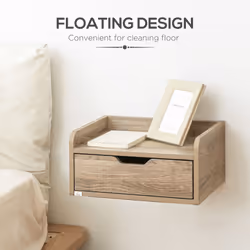 HOMCOM Floating Nightstand Set of 2, Nightstand with Drawer, Natural