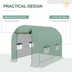 Outsunny 2.5 x 2m Walk-In Polytunnel Greenhouse with Roll Up Door Windows Green