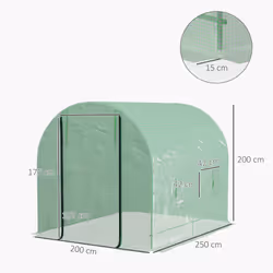 Outsunny 2.5 x 2m Walk-In Polytunnel Greenhouse with Roll Up Door Windows Green - Additional view 8