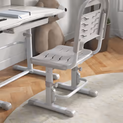 ZONEKIZ Height Adjustable Kids Desk and Chair Set, with Drawer, Bookshelf, Grey - Additional view 7
