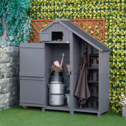 Outsunny Fir Garden Storage Shed With Shelves Log Rack, For Garden Tools