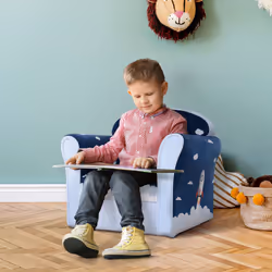 HOMCOM Kids Armchair Toddler Sofa Foam Filled Upholstered Couch Rocket