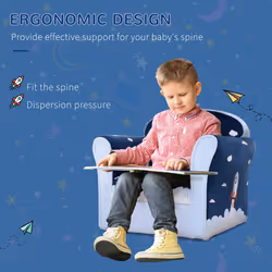 HOMCOM Kids Armchair Toddler Sofa Foam Filled Upholstered Couch Rocket