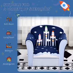 HOMCOM Kids Armchair Toddler Sofa Foam Filled Upholstered Couch Rocket
