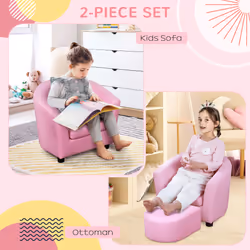 HOMCOM Kids Sofa Set Children Armchair Toddler Chair Padding with Footstool - Additional view 5