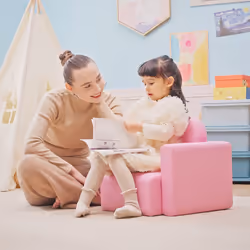 HOMCOM Kids Sofa Set 2 in 1 Child Table and Chair Set Toddler Armchair Pink