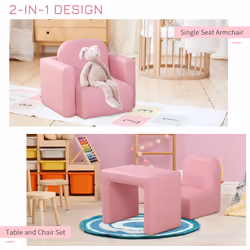 HOMCOM Kids Sofa Set 2 in 1 Child Table and Chair Set Toddler Armchair Pink