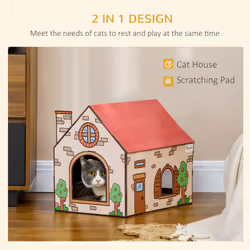 PawHut Cardboard Cat House, Recyclable Corrugate Scratcher for Indoor Cats