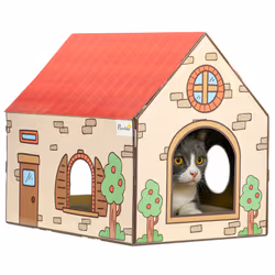 PawHut Cardboard Cat House, Recyclable Corrugate Scratcher for Indoor Cats - Additional view 8