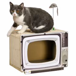 PawHut TV-Shaped Cardboard Cat House with Scratcher, Catnip, Toy Rat - Additional view 8