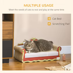 PawHut Cat Scratching Board, Cardboard Lounge Sofa with Catnip, 58 x 29.5 x 29cm