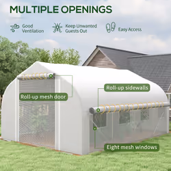 Outsunny 4 x 3(m) Walk-in Tunnel Greenhouse, Roll Up Sidewalls, Mesh Door - Additional view 4