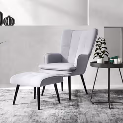 HOMCOM Living Room Chair with Footstool and Steel Legs, Light Grey