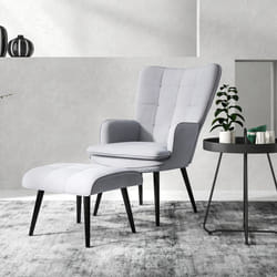 HOMCOM Living Room Chair with Footstool and Steel Legs, Light Grey