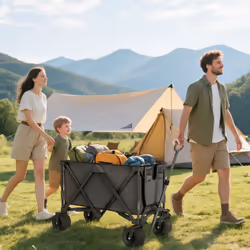 Outsunny Folding Wagon Garten Cart Collapsible Camping Trolley on Wheels, Grey