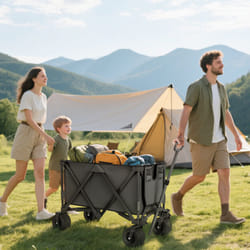 Outsunny Folding Wagon Garten Cart Collapsible Camping Trolley on Wheels, Grey