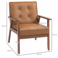 HOMCOM Accent Chair PU Leather Armchair with Armrests for Living Room Brown