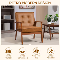 HOMCOM Accent Chair PU Leather Armchair with Armrests for Living Room Brown - Additional view 4