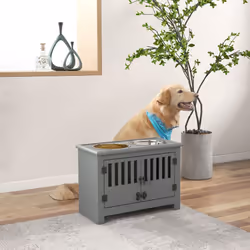PawHut Raised Dog Bowls for Large Dogs Feeding Station w/ Stand, Storage - Grey