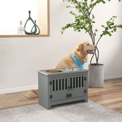 PawHut Raised Dog Bowls for Large Dogs Feeding Station w/ Stand, Storage - Grey