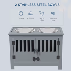 PawHut Raised Dog Bowls for Large Dogs Feeding Station w/ Stand, Storage - Grey