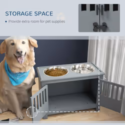 PawHut Raised Dog Bowls for Large Dogs Feeding Station w/ Stand, Storage - Grey