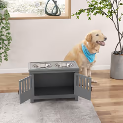 PawHut Raised Dog Bowls for Large Dogs Feeding Station w/ Stand, Storage - Grey - Additional view 7