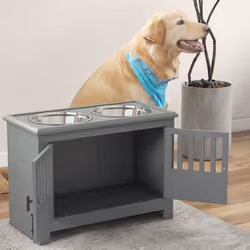 PawHut Raised Dog Bowls for Large Dogs Feeding Station w/ Stand, Storage - Grey - Additional view 8