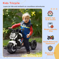 AIYAPLAY 3 in 1 Baby Trike with Headlights, Music, Horn - White