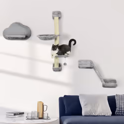 PawHut Cat Wall Furniture w/ Hammock, Platforms, Ladder, Scratching Post - Grey