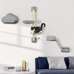 PawHut Cat Wall Furniture w/ Hammock, Platforms, Ladder, Scratching Post - Grey