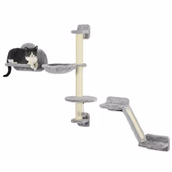 PawHut Cat Wall Furniture w/ Hammock, Platforms, Ladder, Scratching Post - Grey - Additional view 8