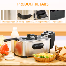 HOMCOM 3 Litre Deep Fat Fryer with Adjustable Temperature, 60min Timer, 2000W
